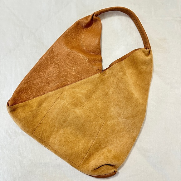 Brown Vegan Leather/Beige Suede Hobo Bag - Picture 1 of 3